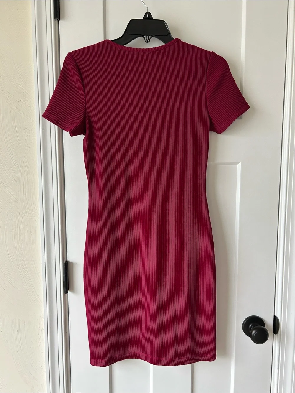 Express Ribbed Zip-Front Mini Dress in Wine Red - Picture 2 of 6
